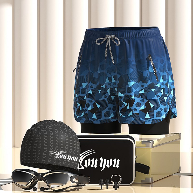 The blue geometric bathing cap